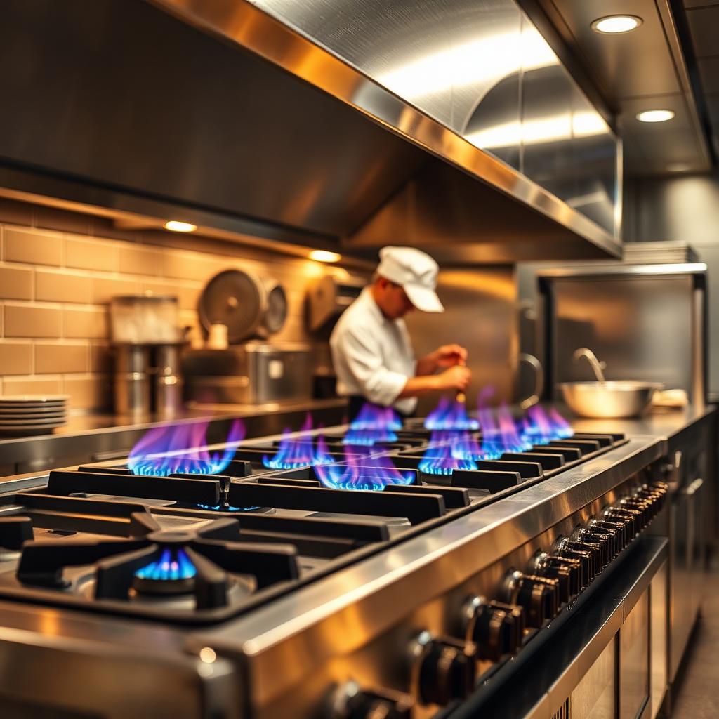 Cozinha profissional com fogão a gás